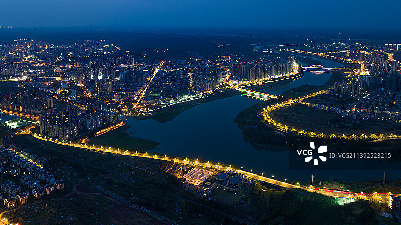 航拍四川资阳沱江城市夜色图片素材