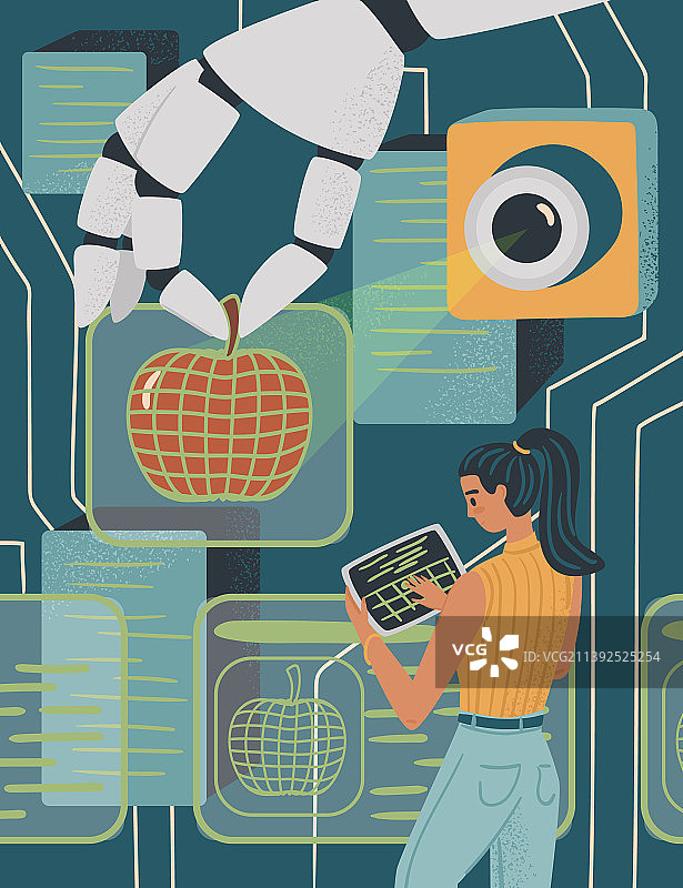 女人用数位板控制机械手臂图片素材