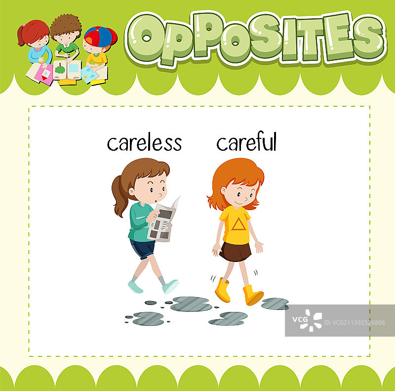 英语反义词教育单词卡片图片素材