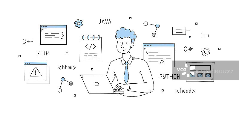 程序员开发代码涂鸦概念图片素材