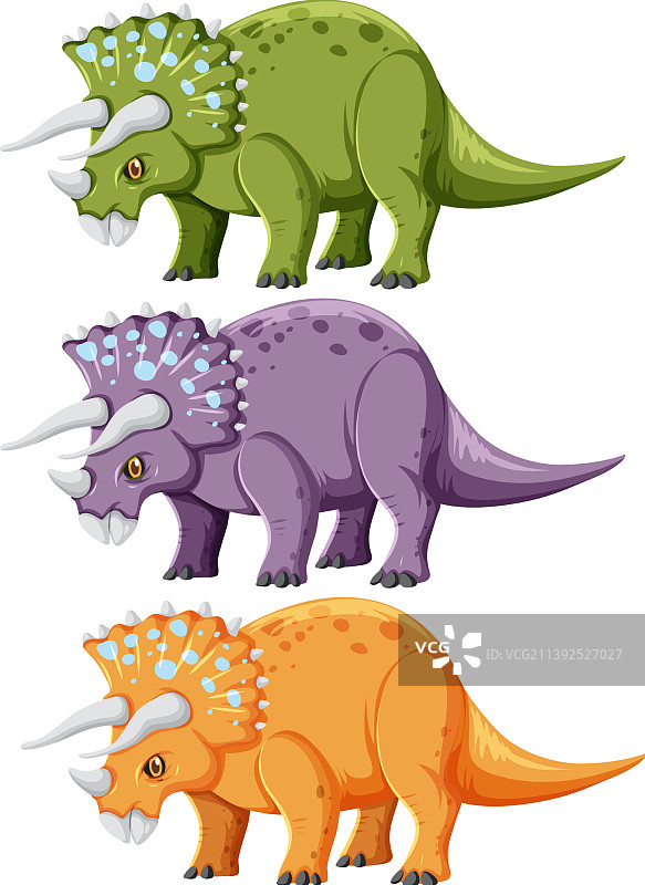 一套三角龙恐龙图案（白色背景）图片素材