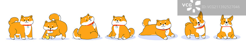 快乐的柴犬卡通角色姿势合集图片素材