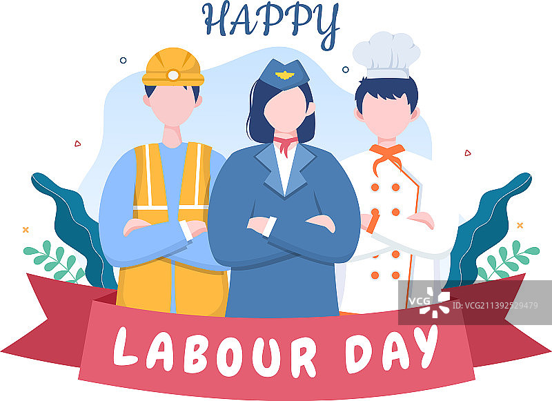 各行各业的人们庆祝劳动节图片素材