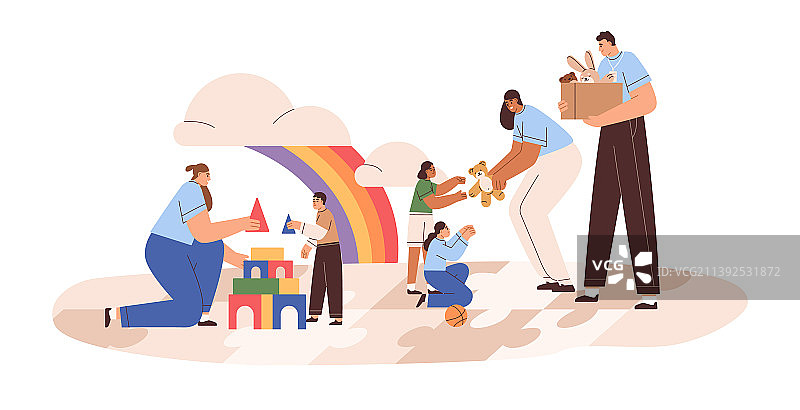 志愿者帮助儿童捐赠图片素材