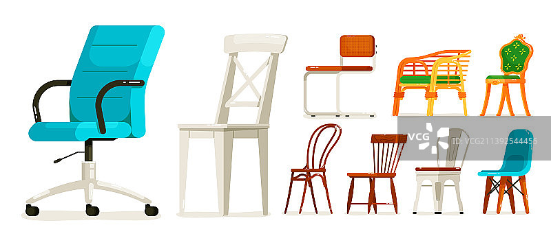 椅子家具：办公室或家庭座椅套装图片素材