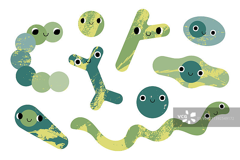 快乐可爱的微笑细菌角色图片素材