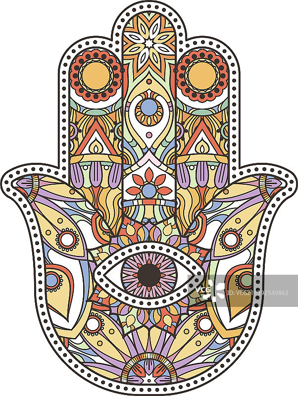 带有彩色装饰的亚洲哈姆萨手护身符图标图片素材