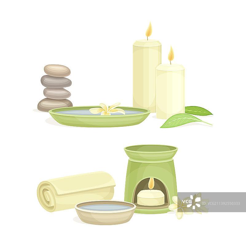 SPA用品套装：光滑的鹅卵石毛巾图片素材