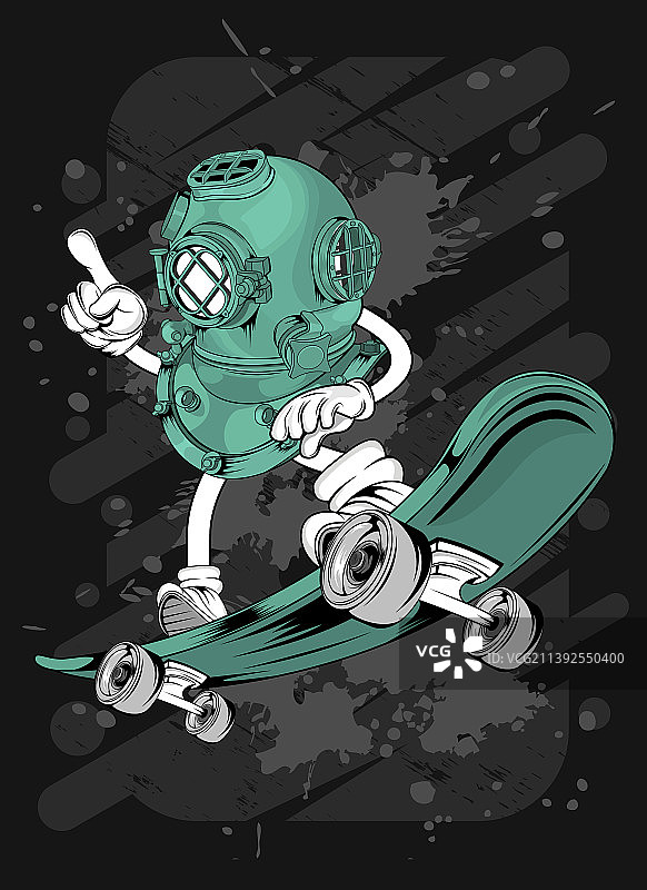 卡通滑冰潜水头盔T恤设计图片素材