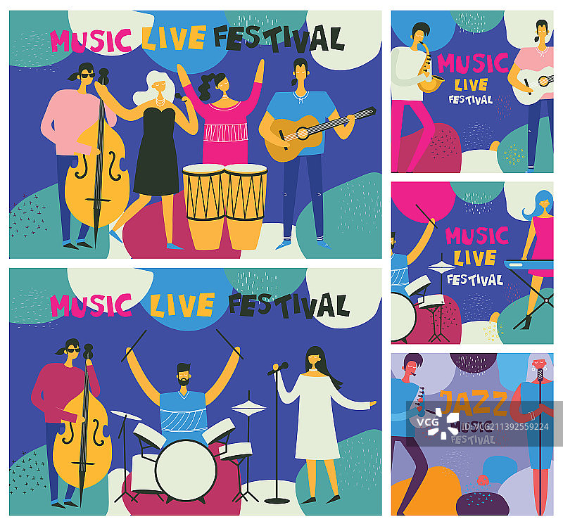 彩色爵士音乐节音乐家歌手图片素材