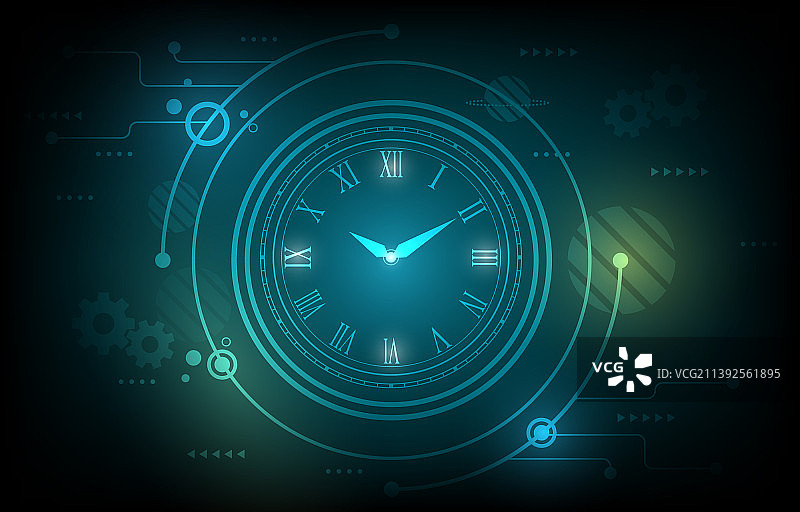 带有时钟的抽象未来科技图片素材