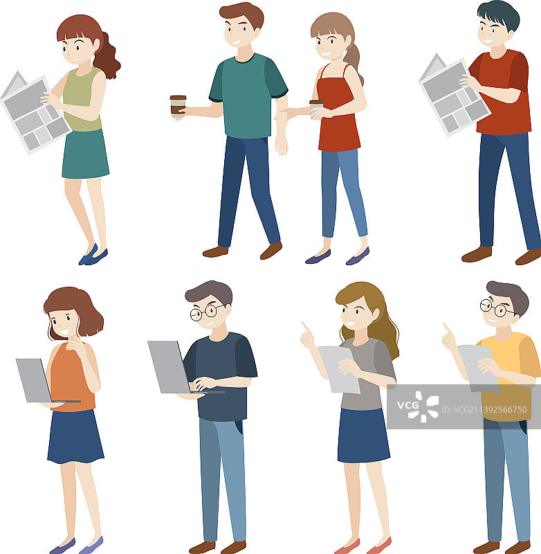 在办公室工作的扁平风格商务人士图片素材