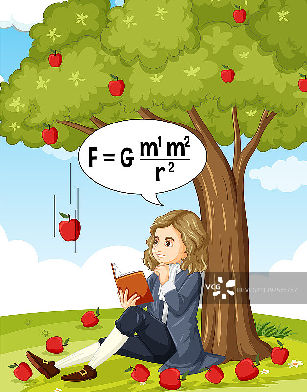 艾萨克·牛顿坐在苹果树下图片素材