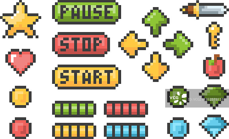 像素按钮复古游戏奖杯图标图片素材