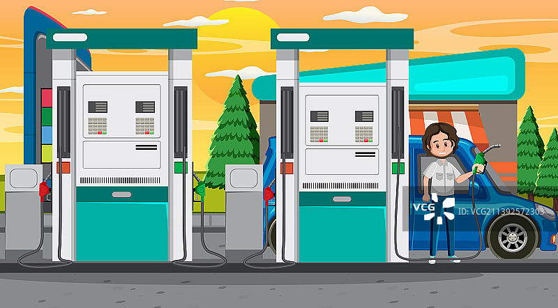 卡通加油站场景图片素材