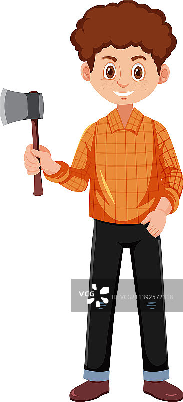 男人拿着斧头卡通人物在白色背景上图片素材