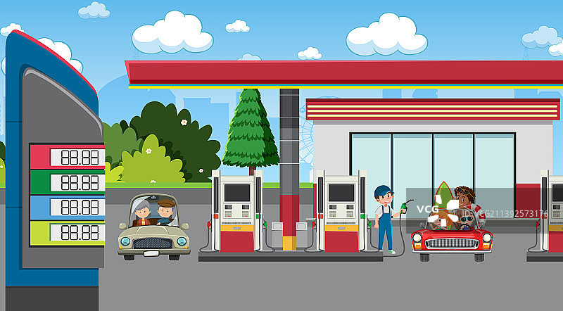 卡通加油站场景图片素材