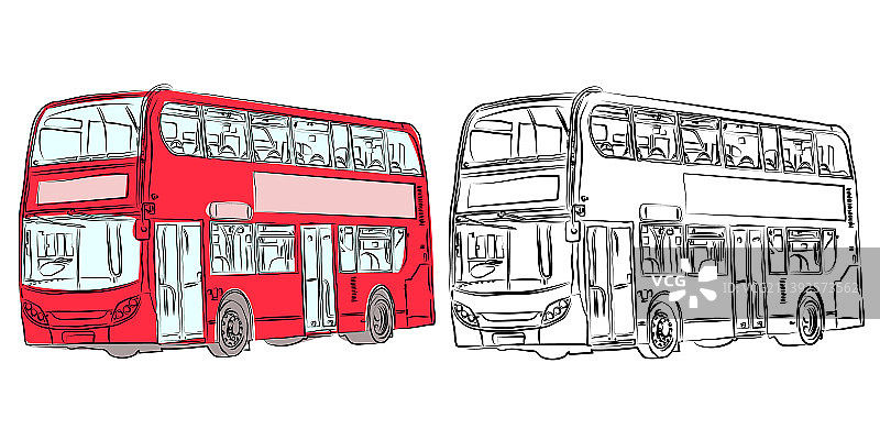 红色铅笔画伦敦双层巴士图片素材