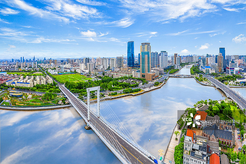 浙江省宁波市三江口老外滩航拍全景图图片素材