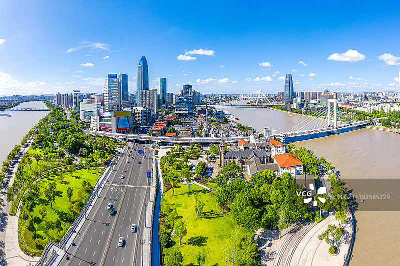 浙江省宁波市三江口老外滩航拍全景图图片素材