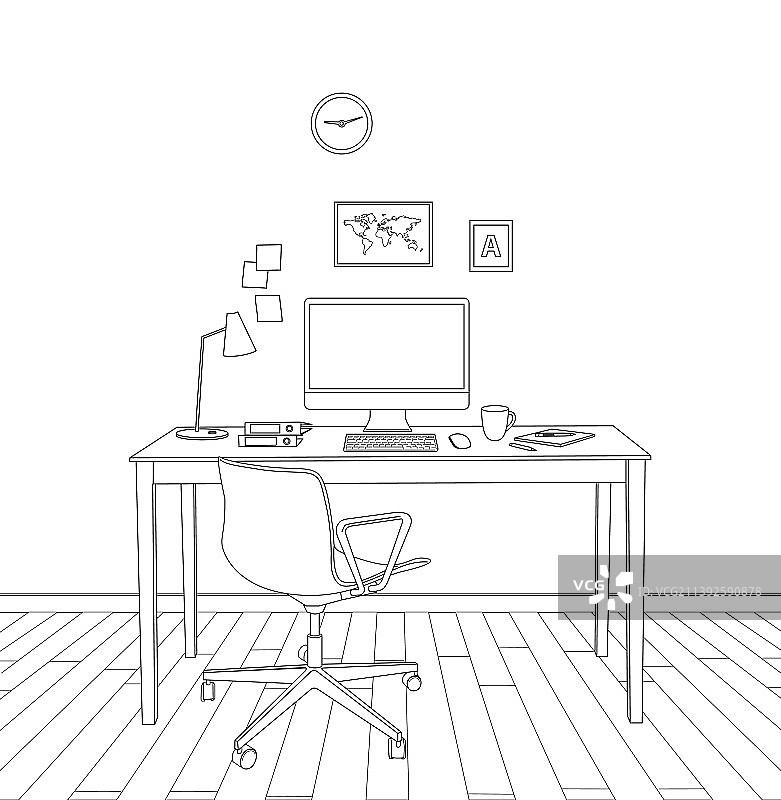 现代办公室室内设计草图图片素材