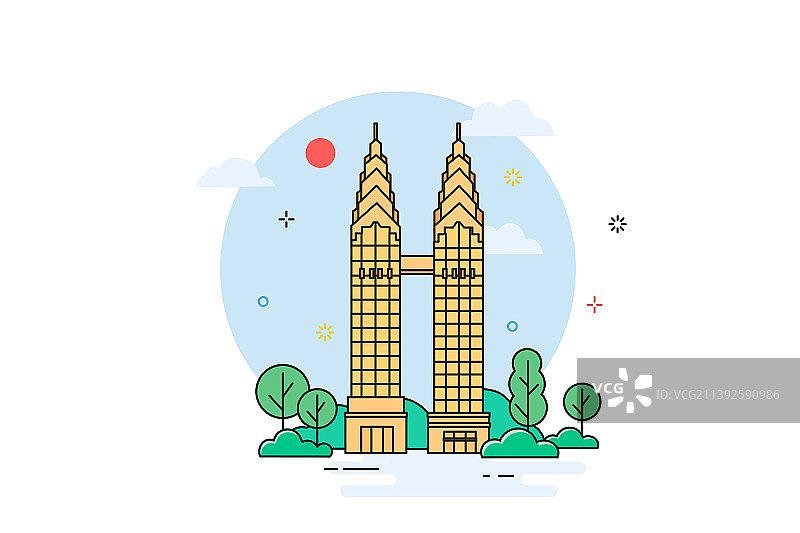 重庆双子塔线条风插画图片素材