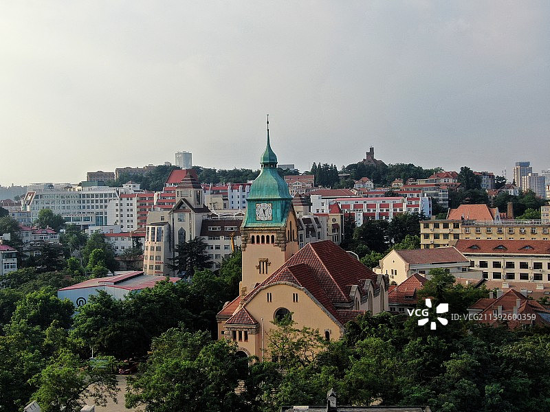 青岛江苏路基督教堂航拍图片素材