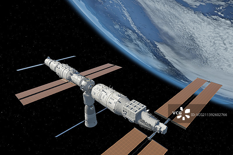 中国问天试验舱与天和空间站对接图片素材