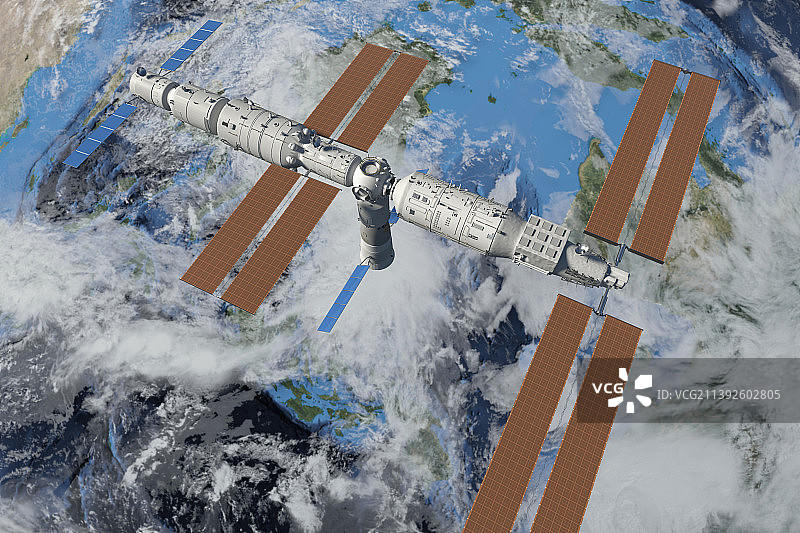 中国问天试验舱与天和空间站对接图片素材