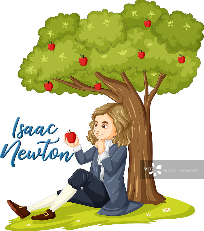艾萨克·牛顿坐在苹果树下图片素材