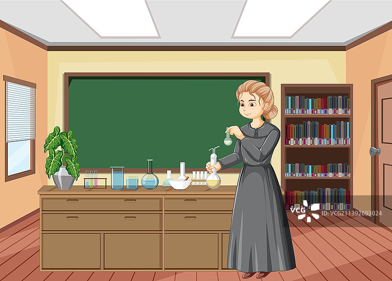 居里夫人的卡通风格肖像图片素材