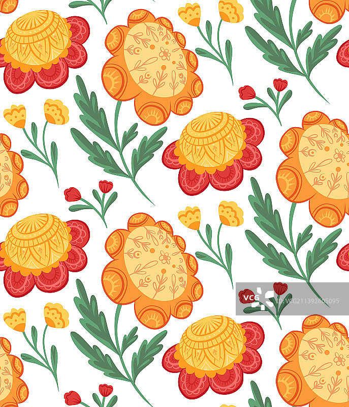 花卉与花头主题的无缝图案图片素材