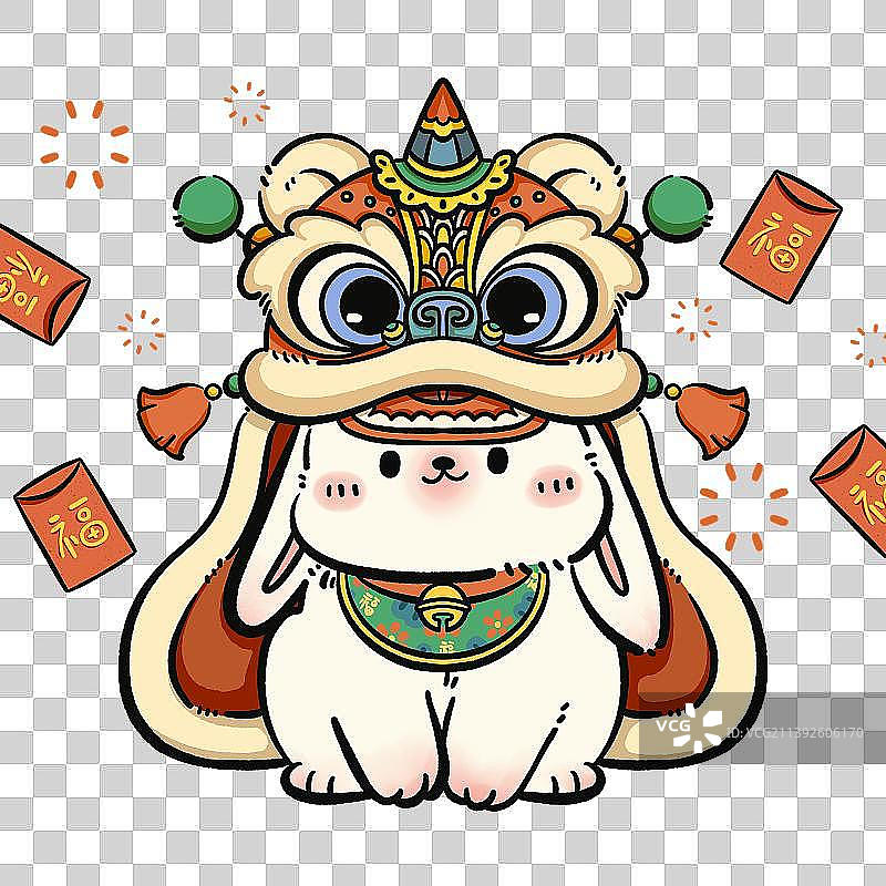 卡通2023年兔年舞狮的小兔子图片素材