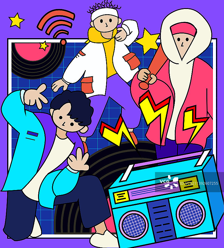 音乐街舞潮流线性插画图片素材