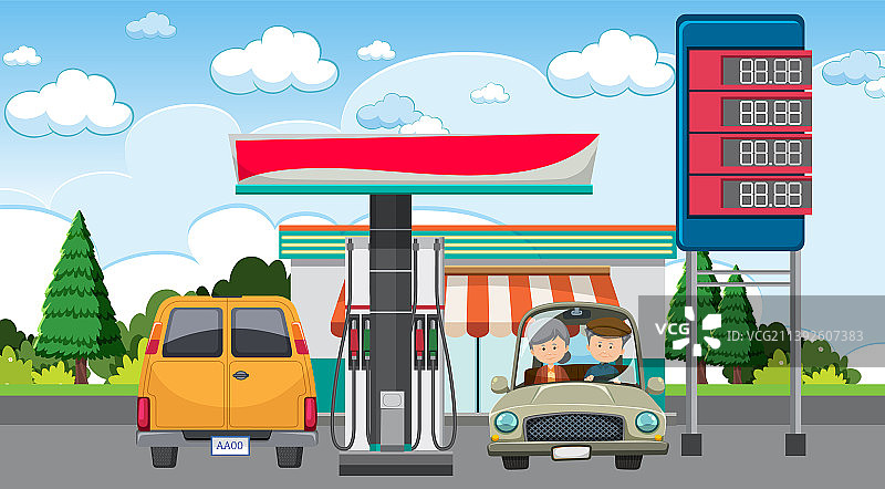卡通加油站场景图片素材