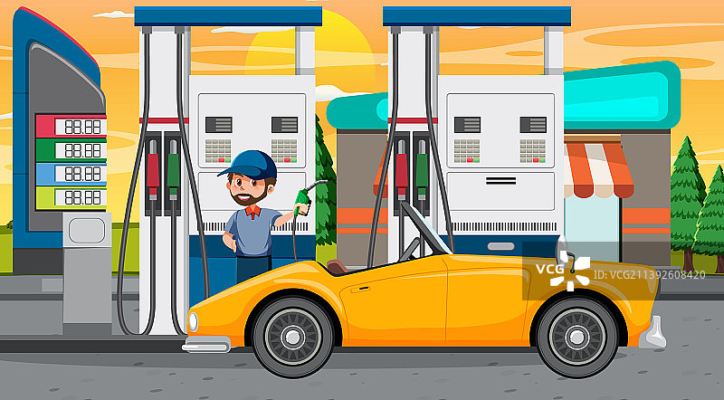 卡通加油站场景图片素材