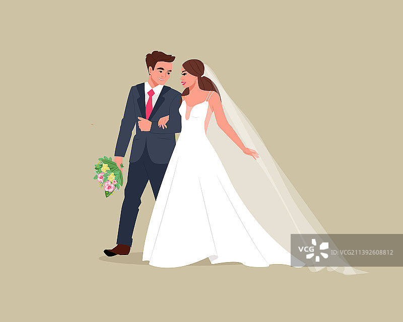 幸福的新娘手牵手微笑婚礼图片素材