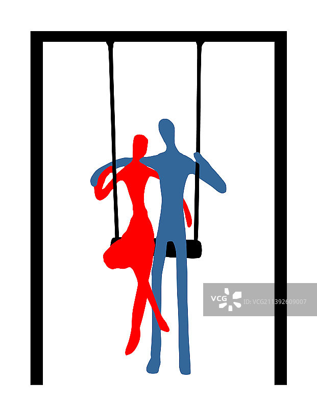 相爱的快乐夫妇在秋千上摇曳（剪影）图片素材