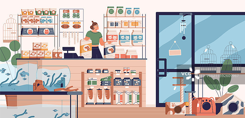 宠物店零售店内部：带供应商图片素材