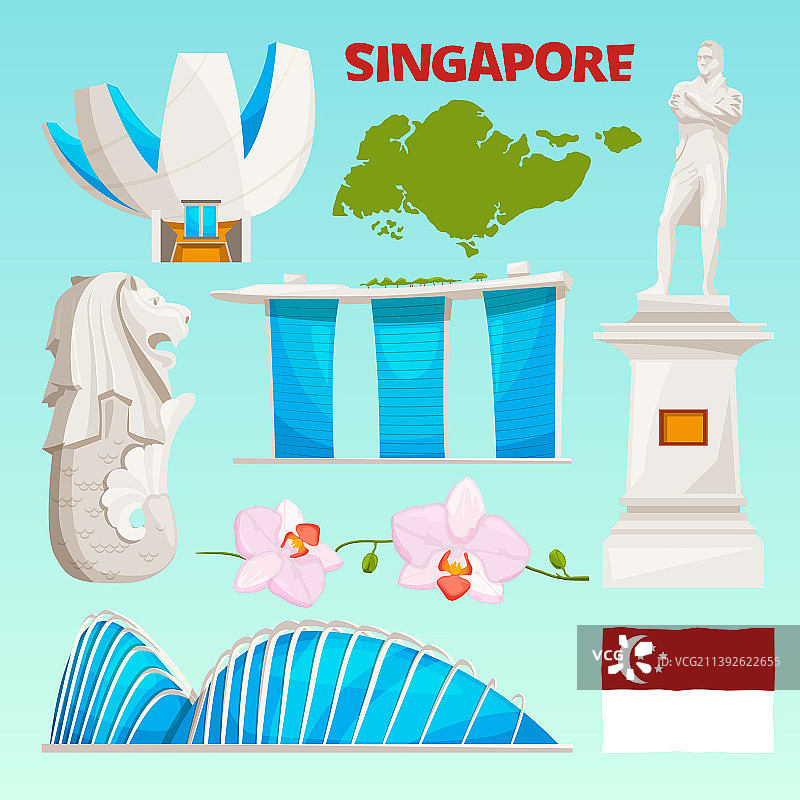 新加坡卡通文化地标图标集图片素材