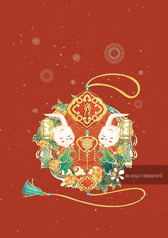 十二生肖国风封面插画卯兔图片素材