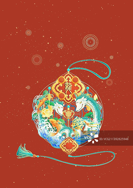十二生肖国风封面插画辰龙图片素材