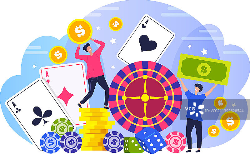 扑克赢家人物概念插画图片素材