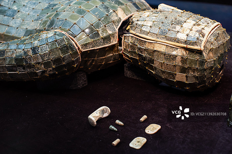 河北石家庄河北博物院珍贵馆藏文物西汉刘胜金缕玉衣局部特写图片素材