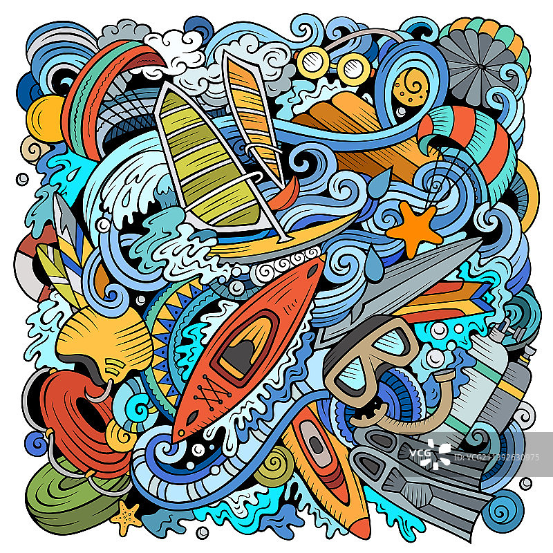 手绘水上运动涂鸦图片素材