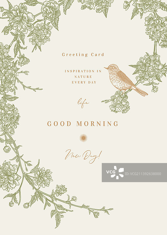 春天树枝小鸟贺卡图片素材