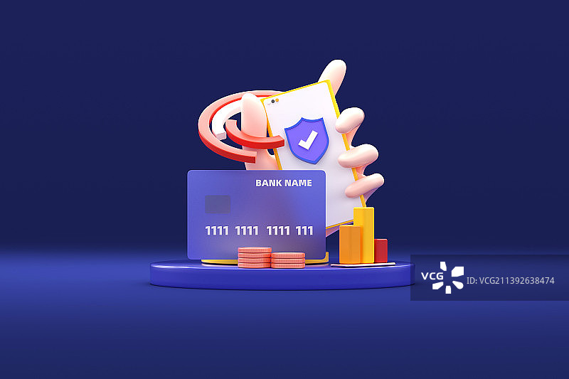 3D渲染金融支付卡通插画图片素材