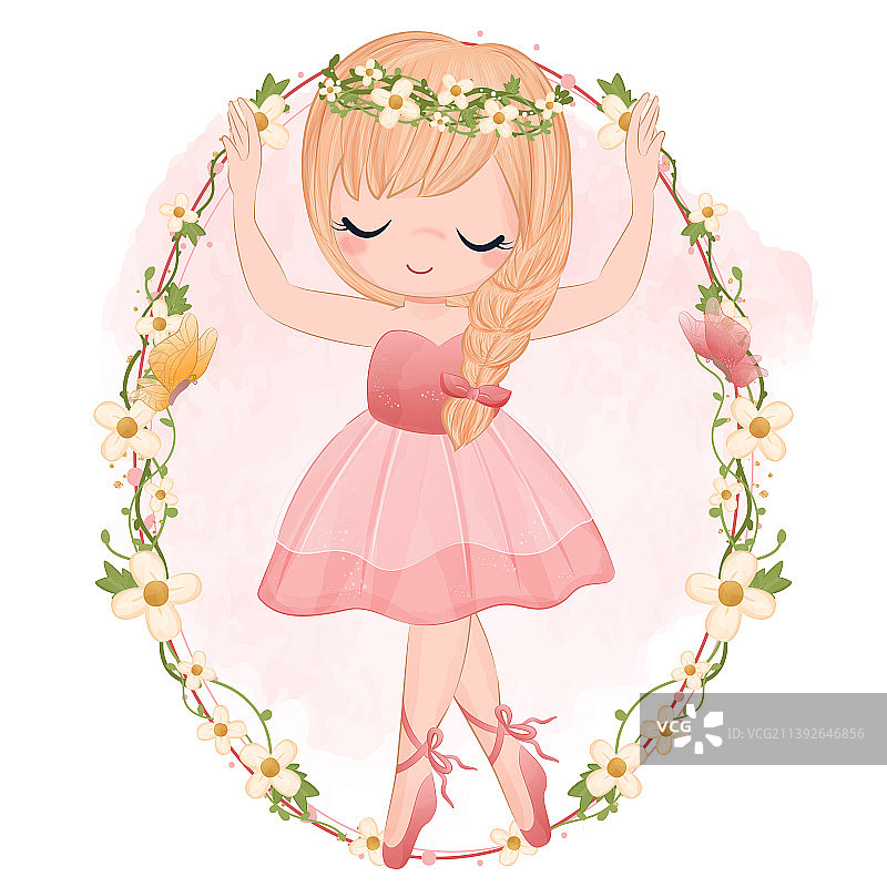 穿着粉色连衣裙的可爱女孩图片素材