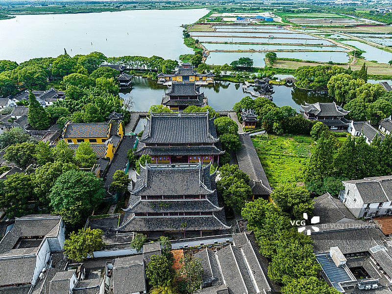 江苏苏州昆山周庄航拍，全福讲寺图片素材