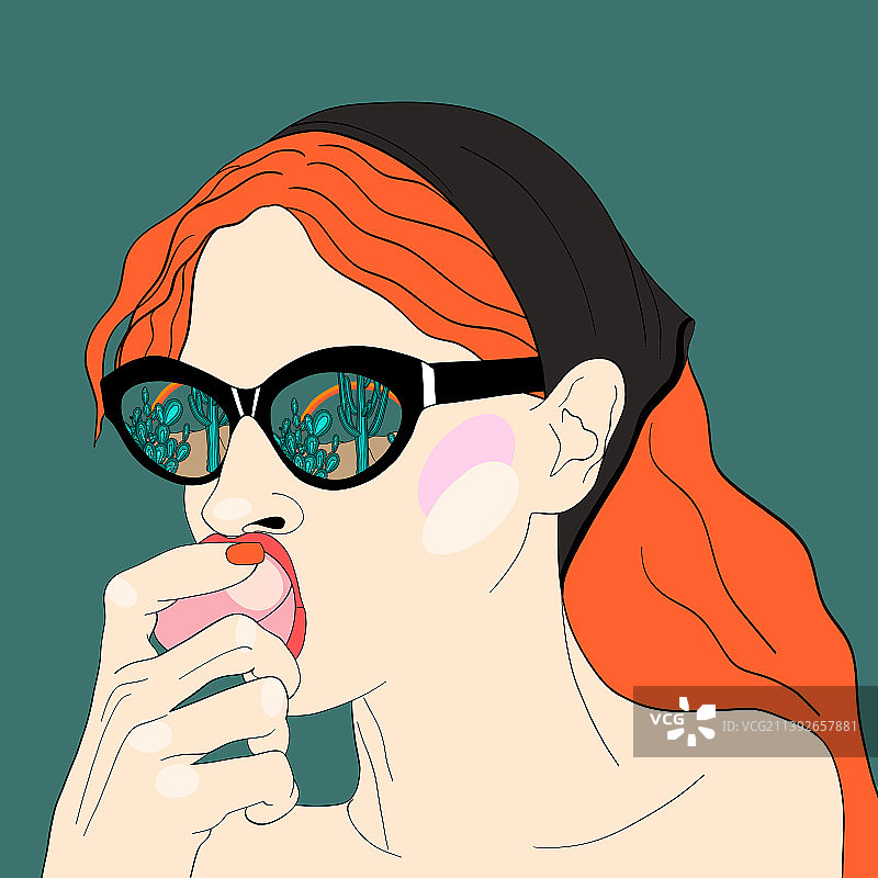 戴黑色帽子的红发女孩图片素材